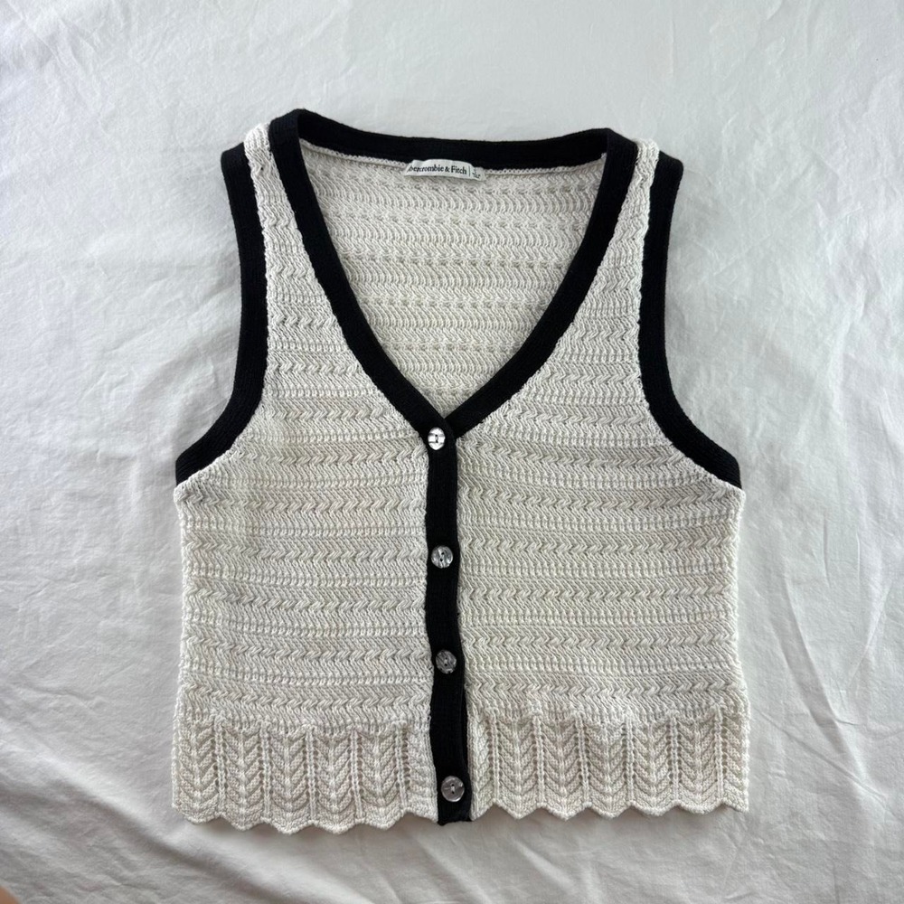 Abercrombie & Fitch Crochet Style Sweater Vest Womens S Cottagecore Chic